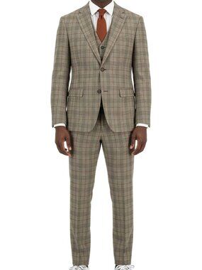 Taupe Windowpane Plaid Peak Lapel 3 Piece Stacy Adams Men's Suit
